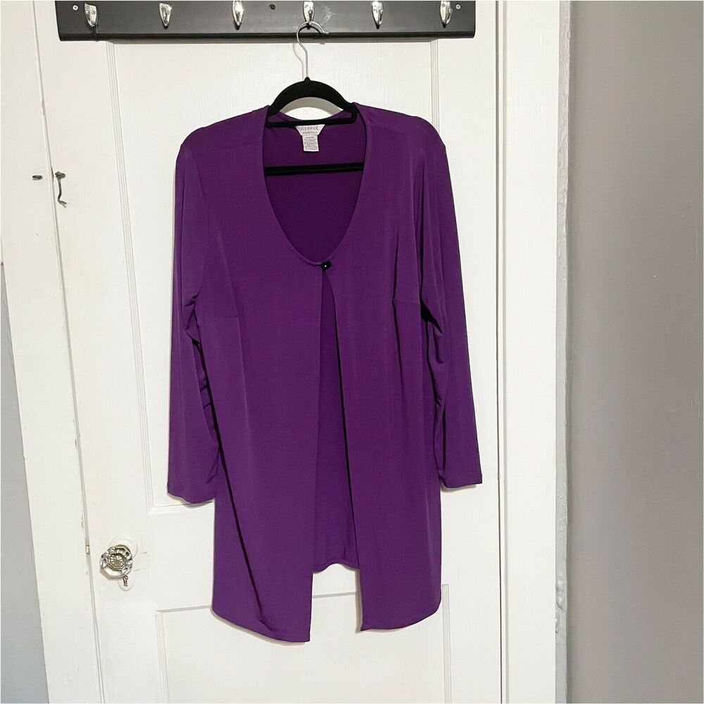 GEORGE Women's Long Cardigan size 16W Purple Duster Stretch Single Button